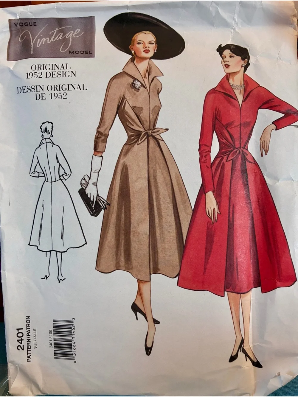 Vintage Vogue Reproduction 50’s Fit-and-Flare Trench Dress uncut factory folded